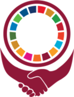 Engagement & Partnerships logo, two hands shaking below the SDG circle