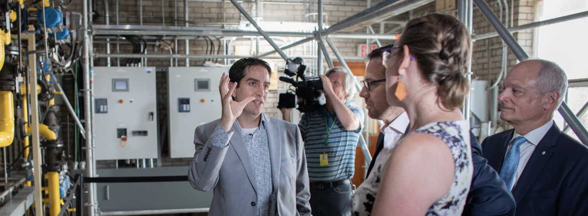 Ron Saporta touring the central steam plant with Karina Gould, Ehren Cory and Meric Gertler